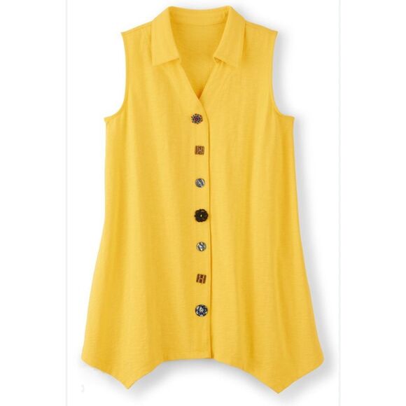 SOFT SURROUNDINGS Danielle Button Sleeveless Top Boho Coastal Artsy Medium - Picture 1 of 7